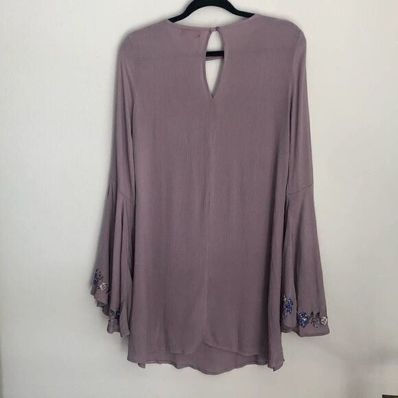 BONGO Embroidered Bell Sleeve cold shoulder swing Boho Hippie Dress - Picture 6 of 8